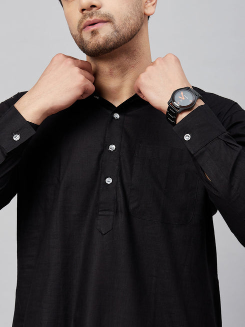 Men's Black Cotton Blend Pathani Suit Set